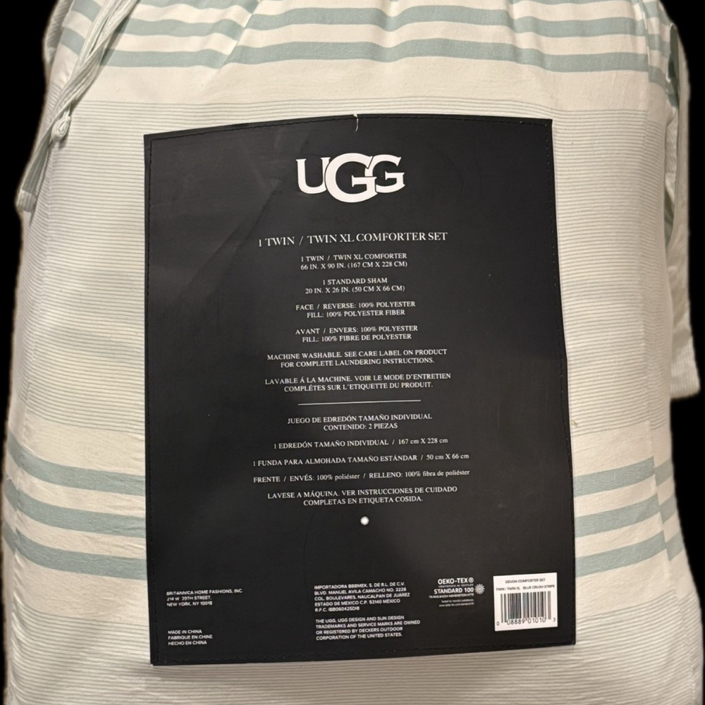 UGG Twin Comforter Set in off white and light green. Open package comes with bag
